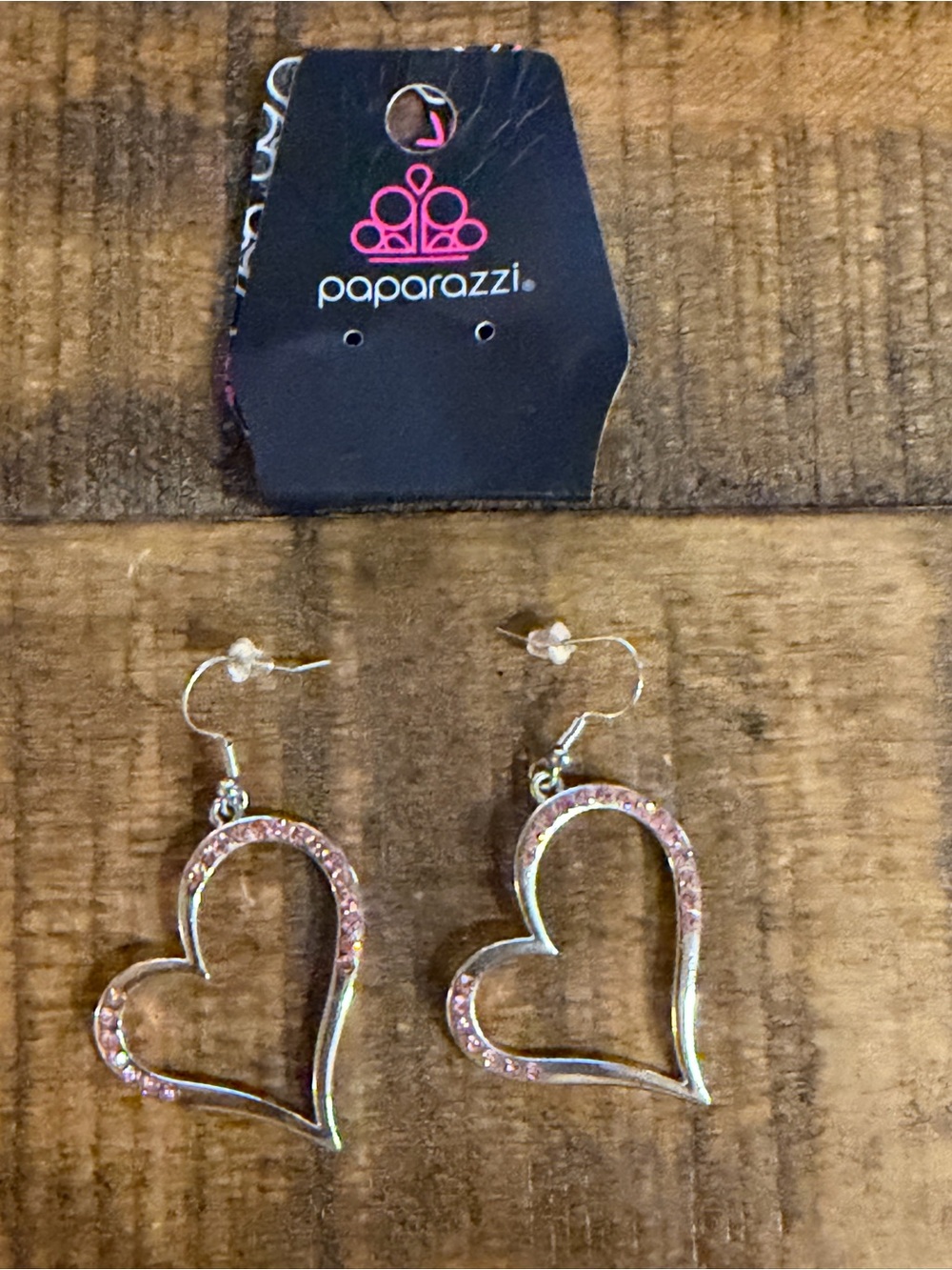 Paparazzi Pink Crystal Open Heart Dangle Earrings